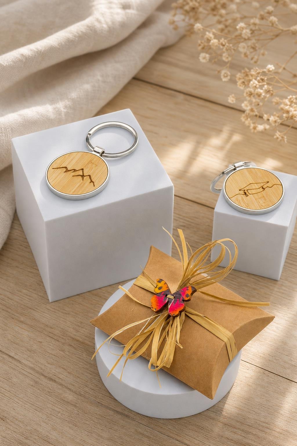 Regalo personalizzato con confezione fatta a mano, nastro e fiocco